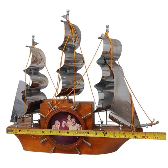 1950s Vintage Wooden Boat Sailing Yankee Clipper Ship Wood Mantel (No Clock) - Picture 15 of 16